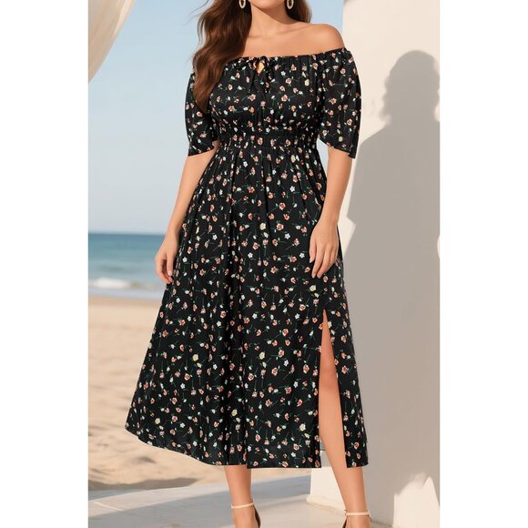 Plus Size Summer Dress Boho Floral Midi Beach Wedding Casual 18 Plus - Picture 4 of 5